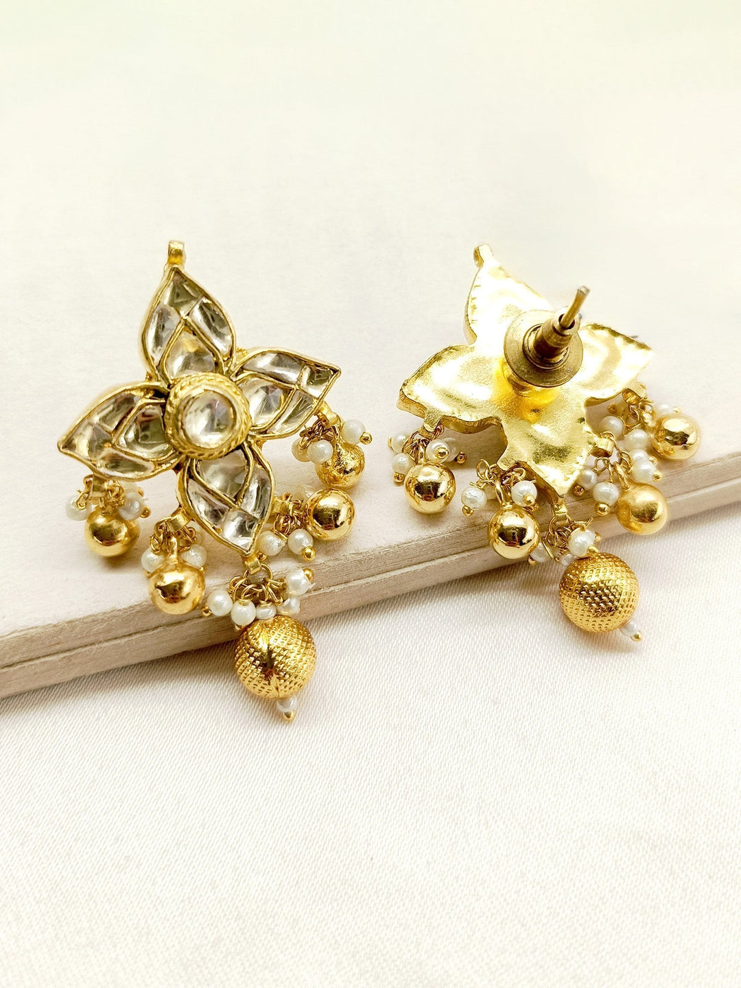 Mukti Off White Gold Plated Kundan Tops - Elegant traditional Indian earrings