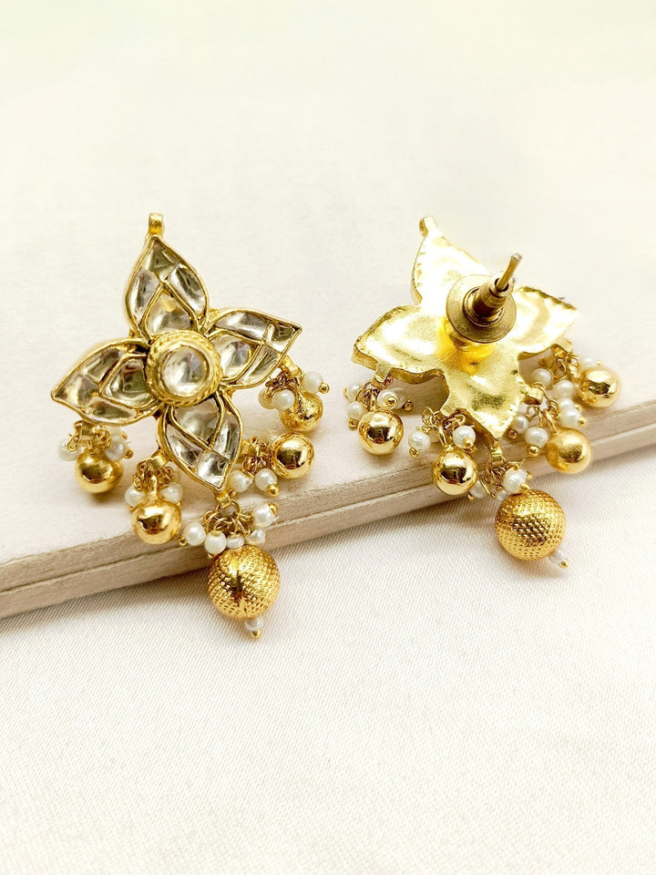 Mukti Off White Gold Plated Kundan Tops - Elegant traditional Indian earrings