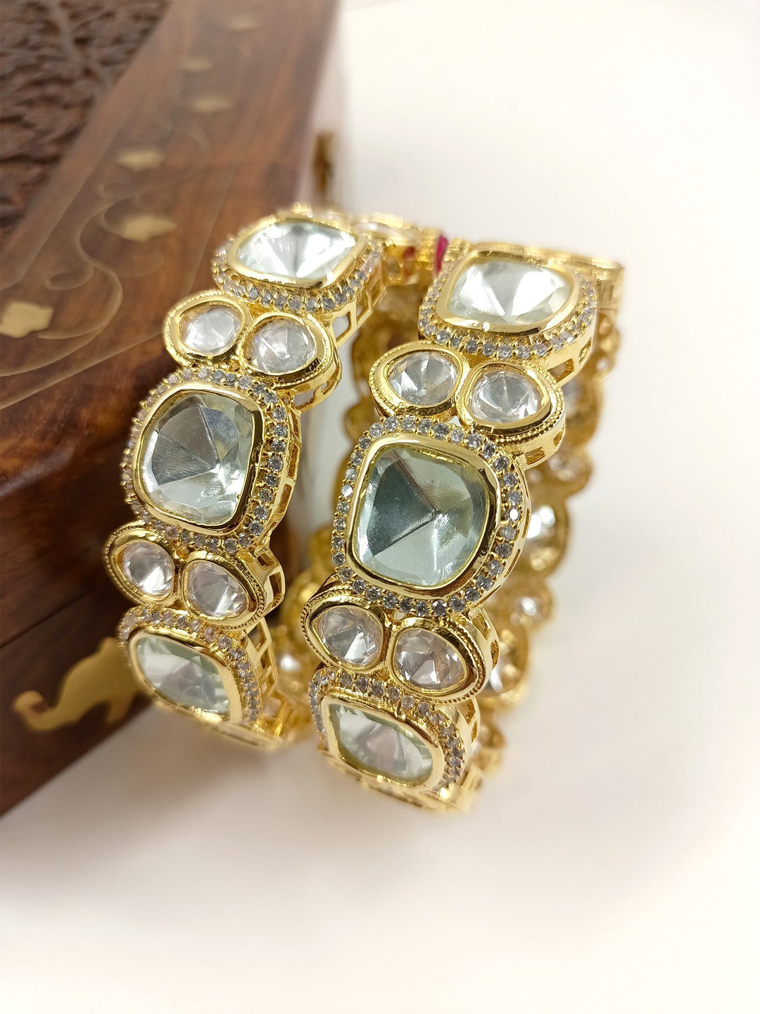 Aaiya White Kundan Kada Set Of 2 - qivii