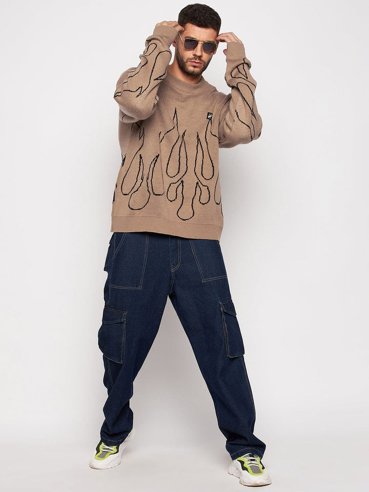 Beige Flames Oversized Sweater