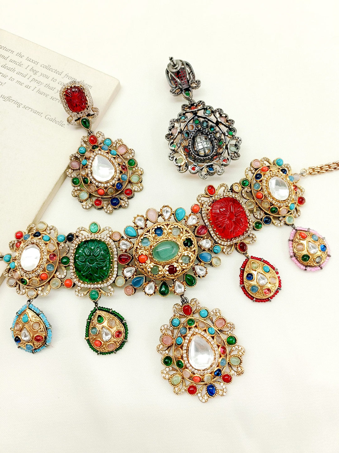 Sapna Navaratna Victorian Choker Set - qivii