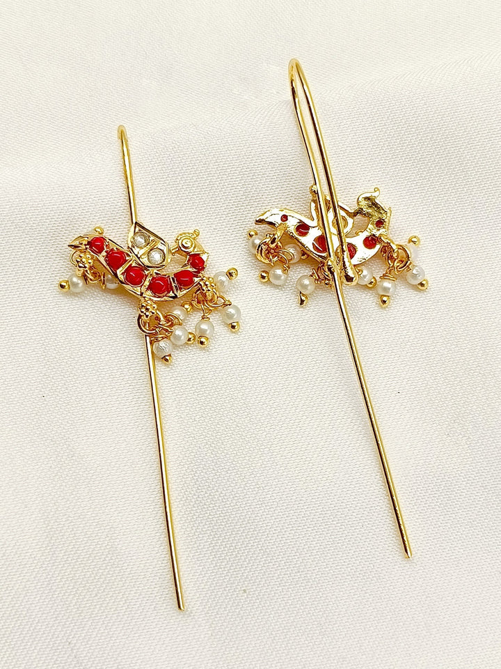 Jeenal Red Gold Plated Kundan Ear Cuff [ Price is for Pair ] - qivii