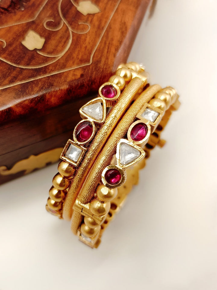 Haarika Rose Pink Kundan Bangle Pair - qivii