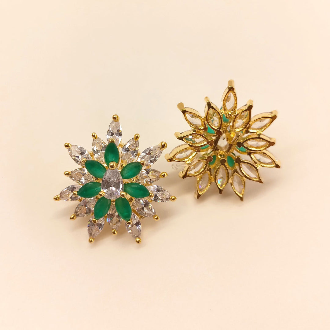 Pair of elegant Ruchita American Diamond Green Emerald Tops for women