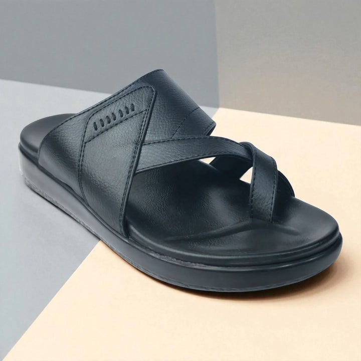 FRANKY GS44 Men's BLACK Chappal/Flip flop/Slipper Extra Soft Cushion Chappal/Slipper/ Ethnic Wear Leather Navratri Fashion Footwear. - qivii