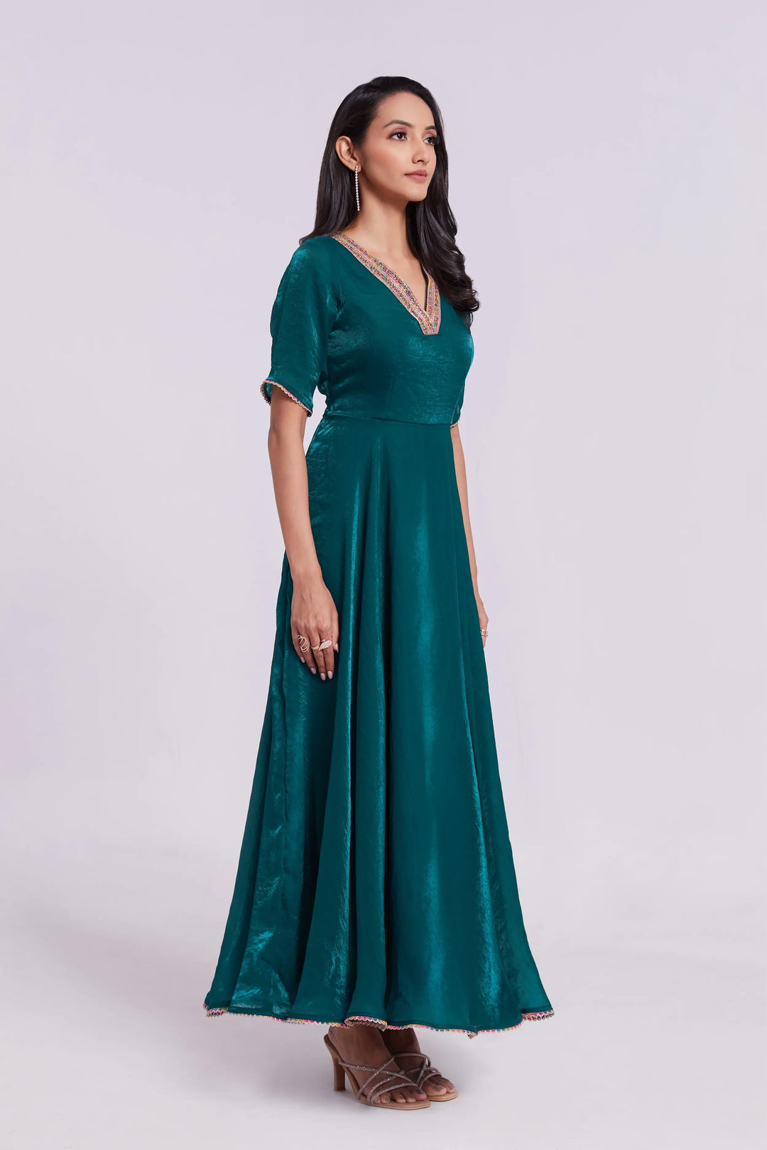 Peacock Blue Pure Organza Gown - qivii