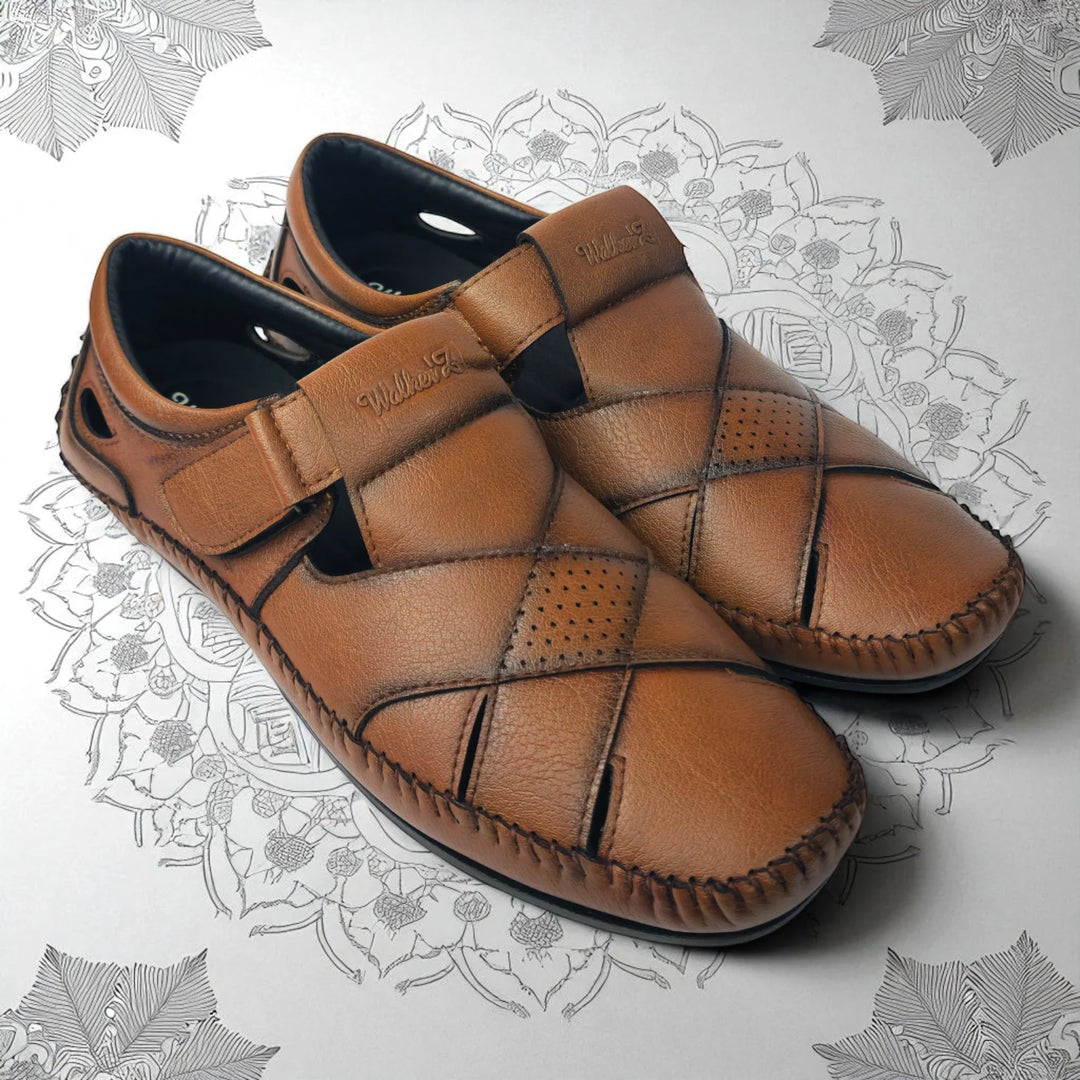 P&G N1401 Men's TAN Slipon Sandal Extra Soft Sandal/Mojri/Ethnic Wear Leather With Adjustable Strap/Navratri Fashion Footwear. - qivii