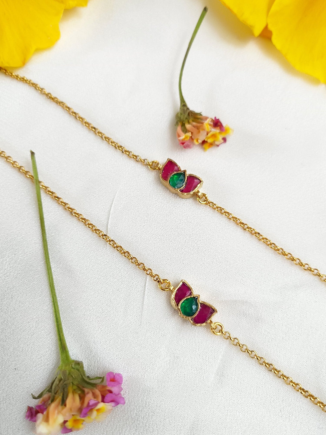 Zinovia M & G Lotus Flower Kundan Anklet - qivii