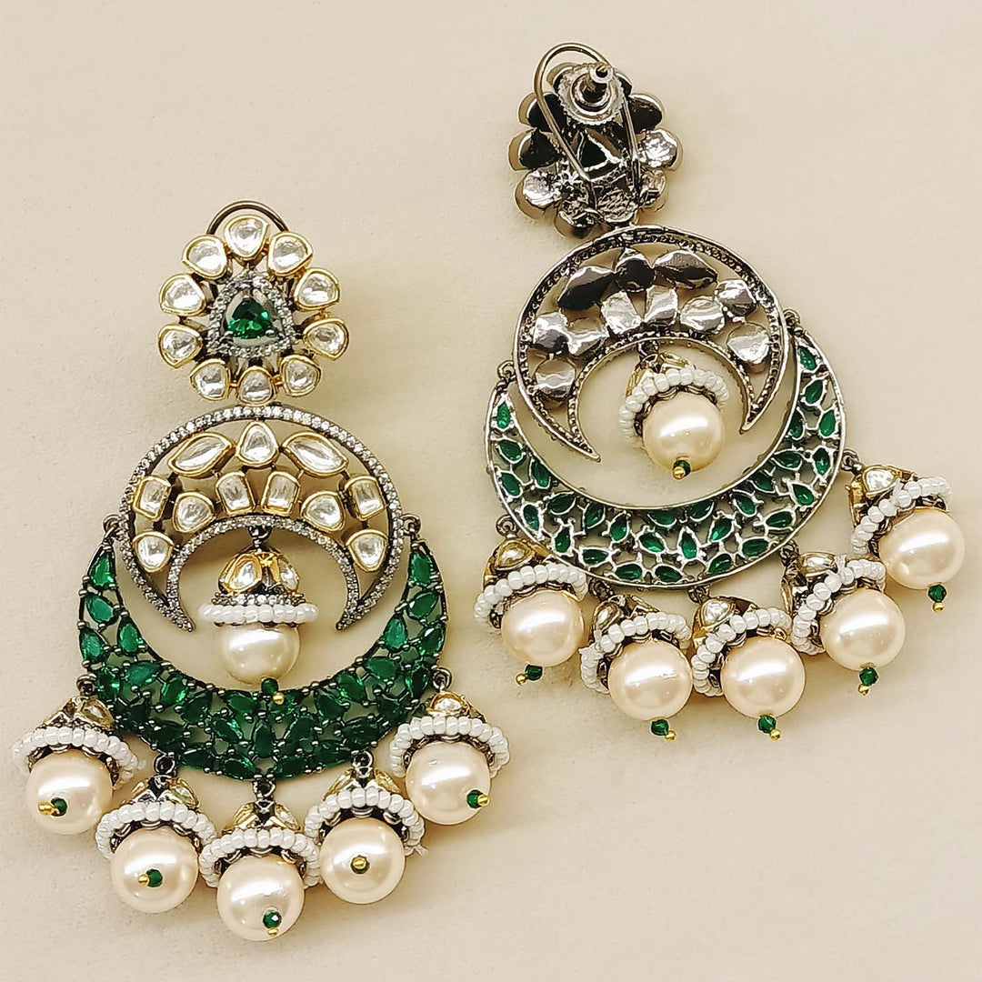 Mishika Green Rhodium Plated Victorian Earrings - Elegant and intricate design