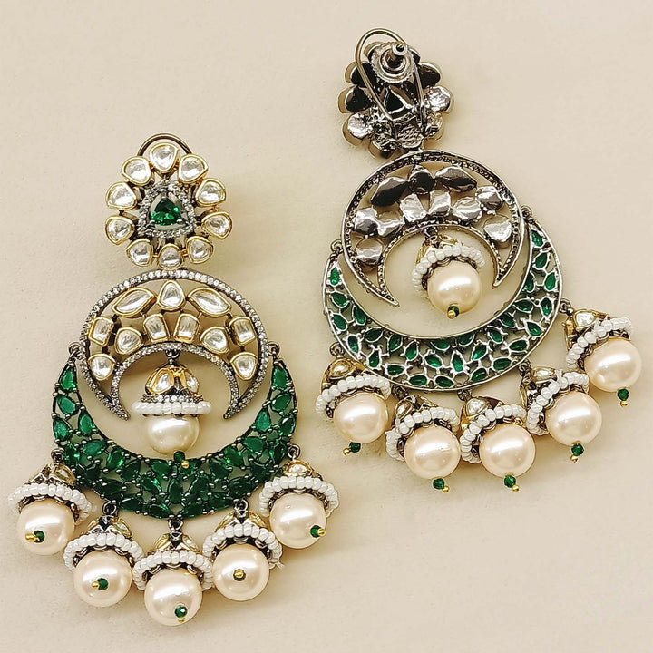 Mishika Green Rhodium Plated Victorian Earrings - Elegant and intricate design