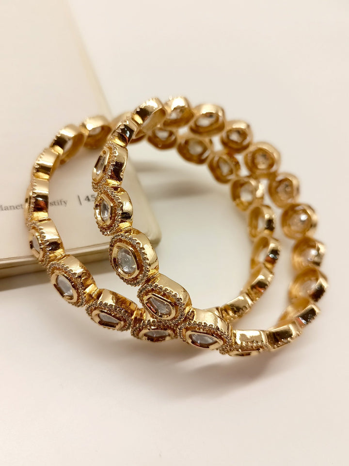 Dominica White Kundan Polki Bangles - qivii