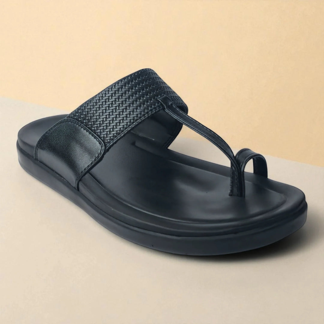 FRANKY GS5 Men's BLACK Chappal/Flip flop/Slipper Chakhdi Style Chappal/Slipper Extra Soft Chappal/Slipper/ Ethnic Wear Leather Navratri Fashion Footwear. - qivii