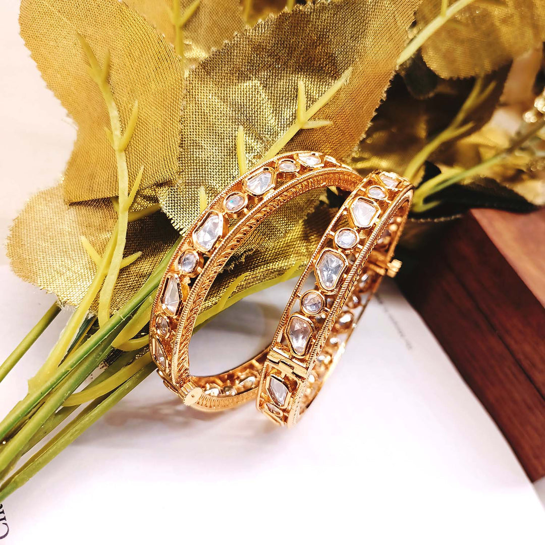 Taruna Gold Plated Diamonds Kundan Kada - Set Of 2 - qivii