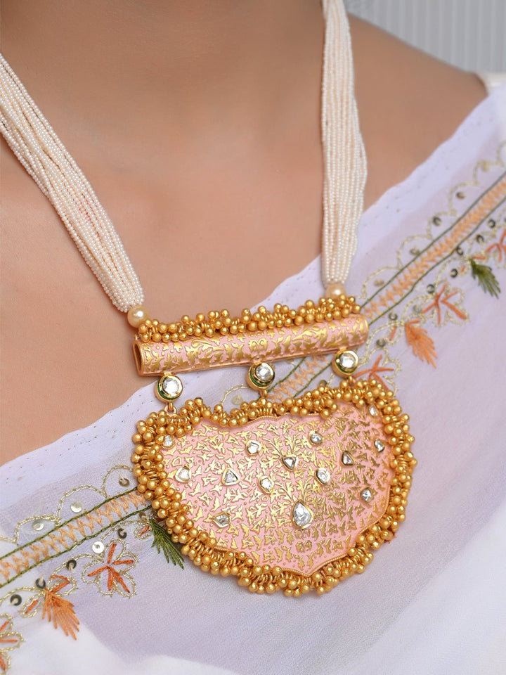  Handcrafted Meenakari Work Necklace with Small Gold Beads and Khakha Moti Strings 