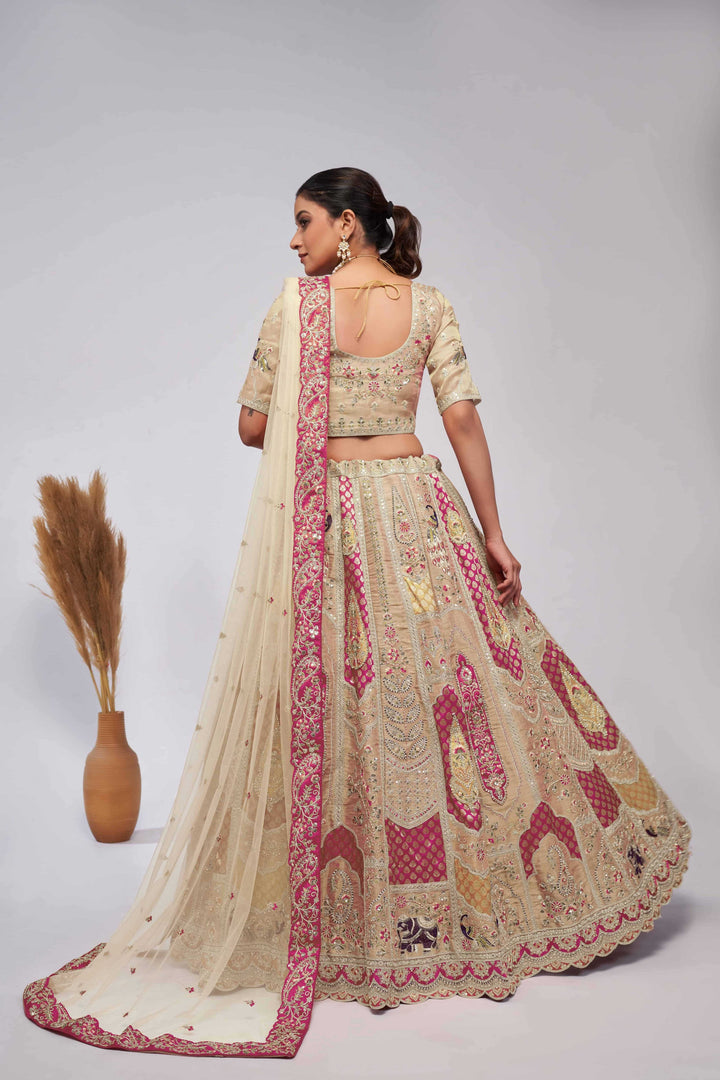 Pretty Pink paisley Motifs traditional embroidered wedding Lehenga - qivii