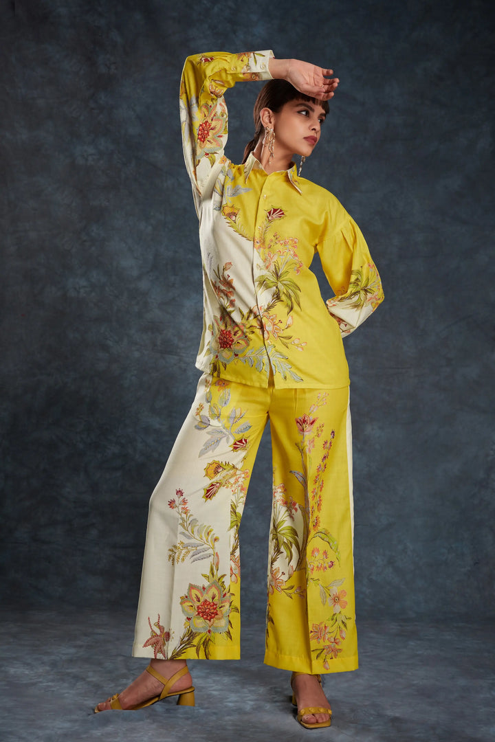 Yellow Printed Linen Co-ord Set - qivii