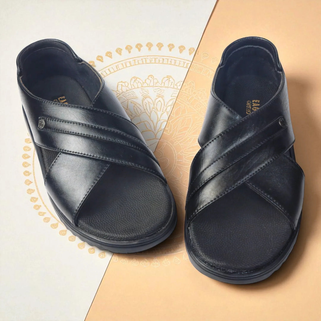 EAGLE P977372 Men's BLACK Sandal/Extra Soft Touch Free,Archfit Sandal Ethnic Wear Leather Navratri Fashion Footwear. - qivii