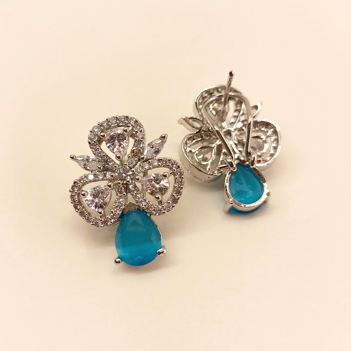 Elegant Silver Plated Tops with Aqua Stone and American Diamond