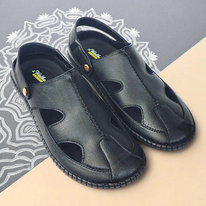 P&G 4030 Men's BLACK Slipon Sandal Extra Soft Sandal/Mojri/Ethnic Wear Leather With Adjustable Strap/Navratri Fashion Footwear. - qivii