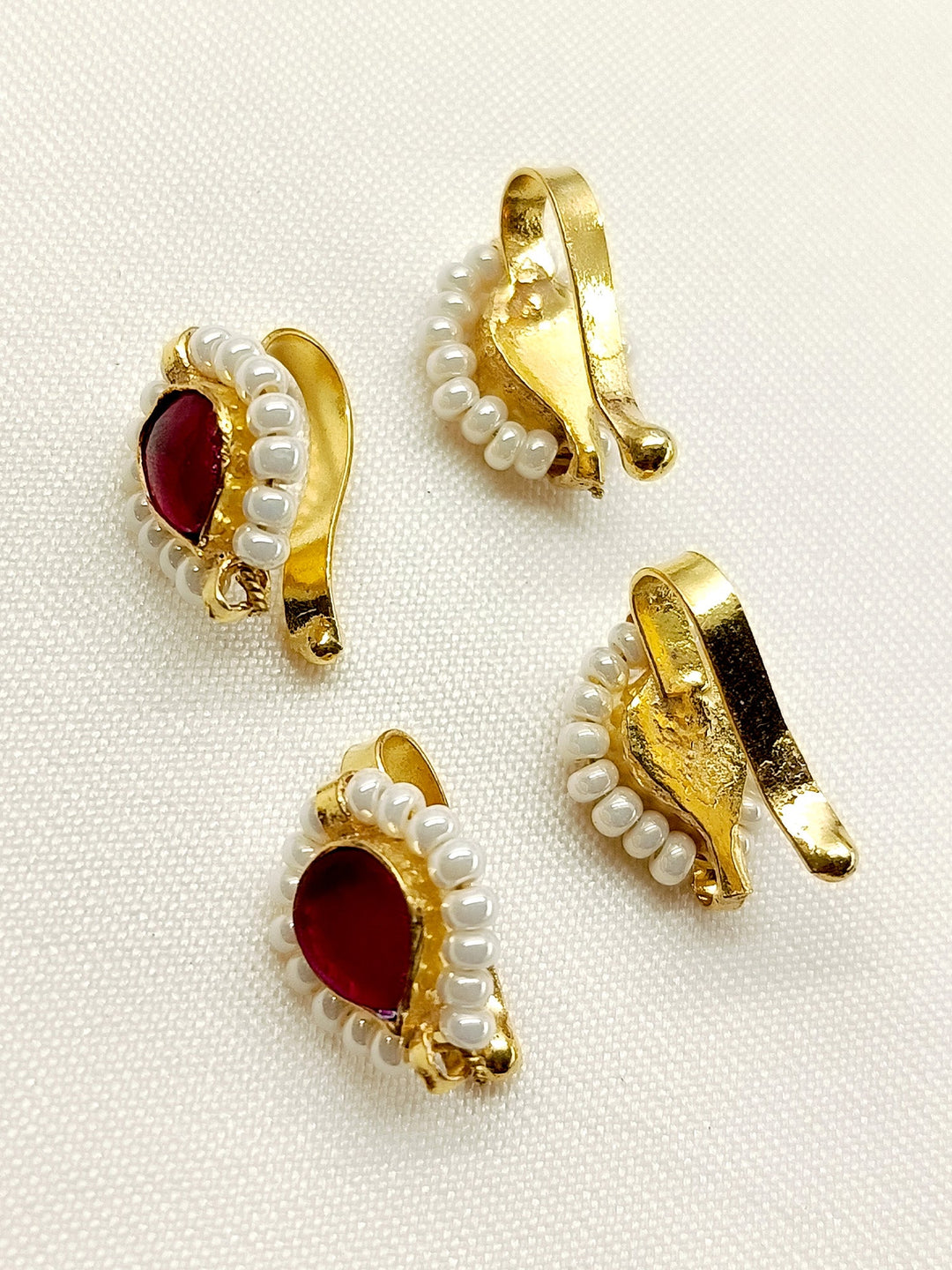 Kai Small Size Ruby Kundan Ear Cuff [4 Piece] - qivii