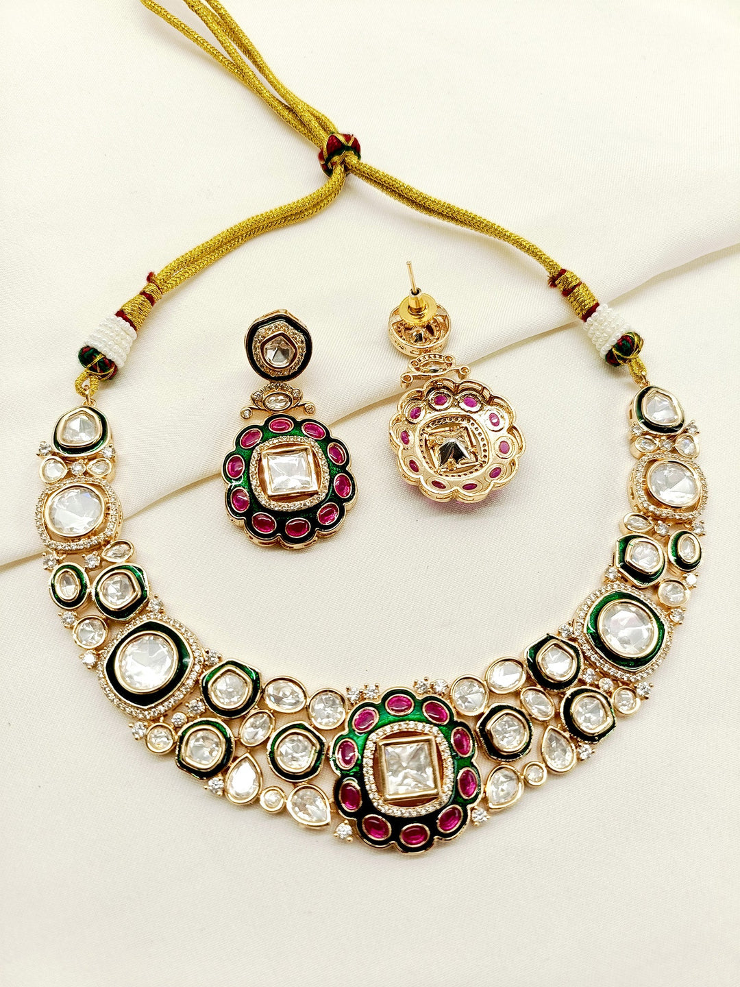Adah M & G Kundan Necklace Set - qivii