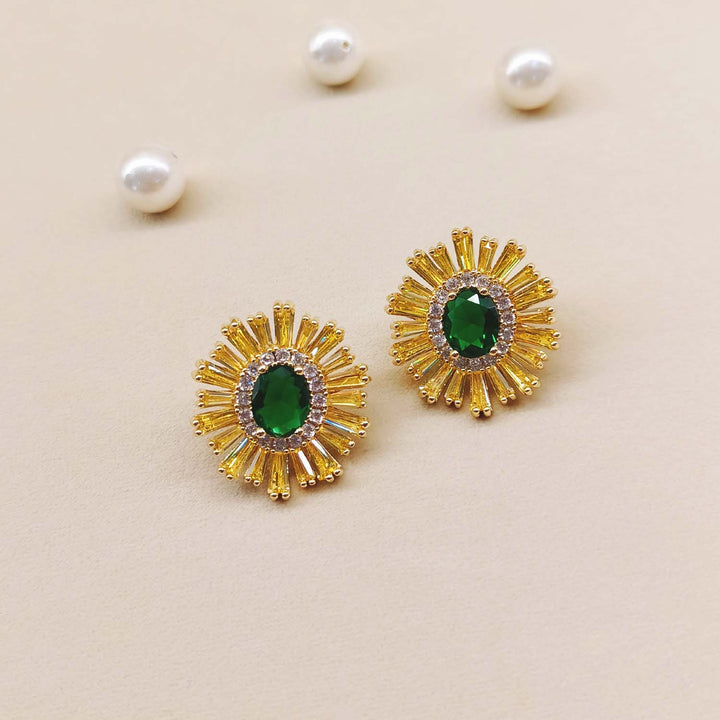 Gold plated earrings with Pakhi Green Emerald and American Diamond embellishments
