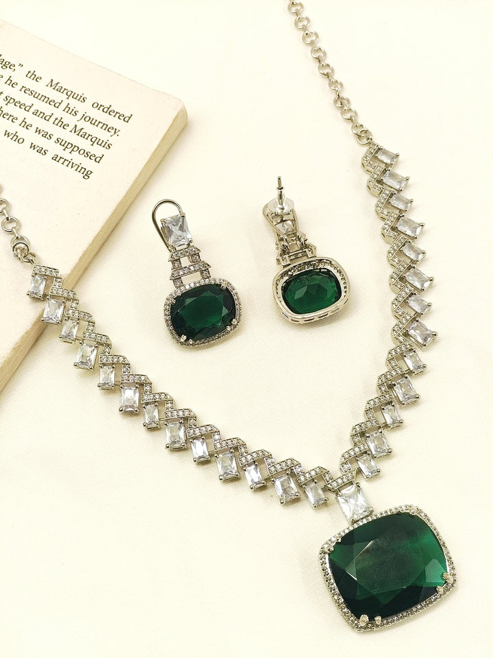 Smeila Green American Diamond Necklace Set - qivii