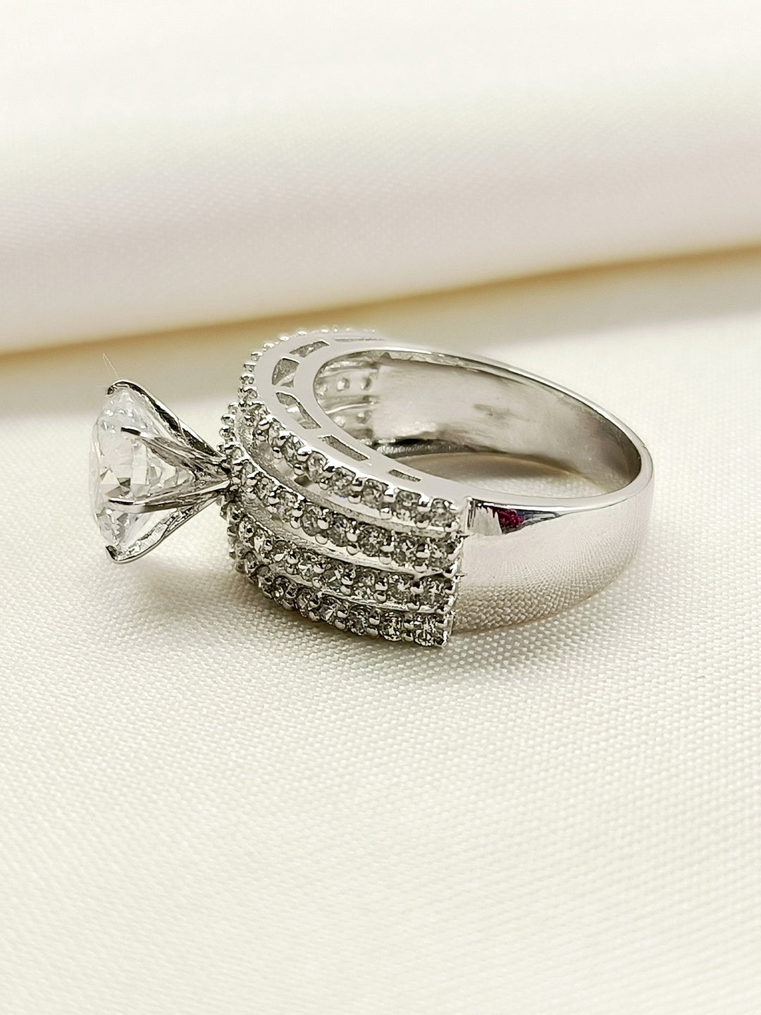 Ruheen 92.5 Silver Swarovski Stone Finger Ring - qivii