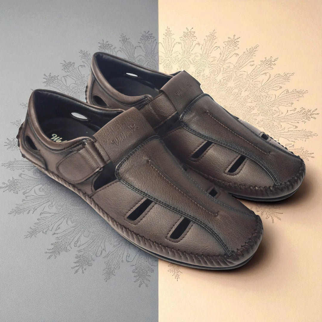 P&G N1404 Men's BROWN Slipon Sandal Extra Soft Sandal/Mojri/Ethnic Wear Leather With Adjustable Strap/Navratri Fashion Footwear. - qivii