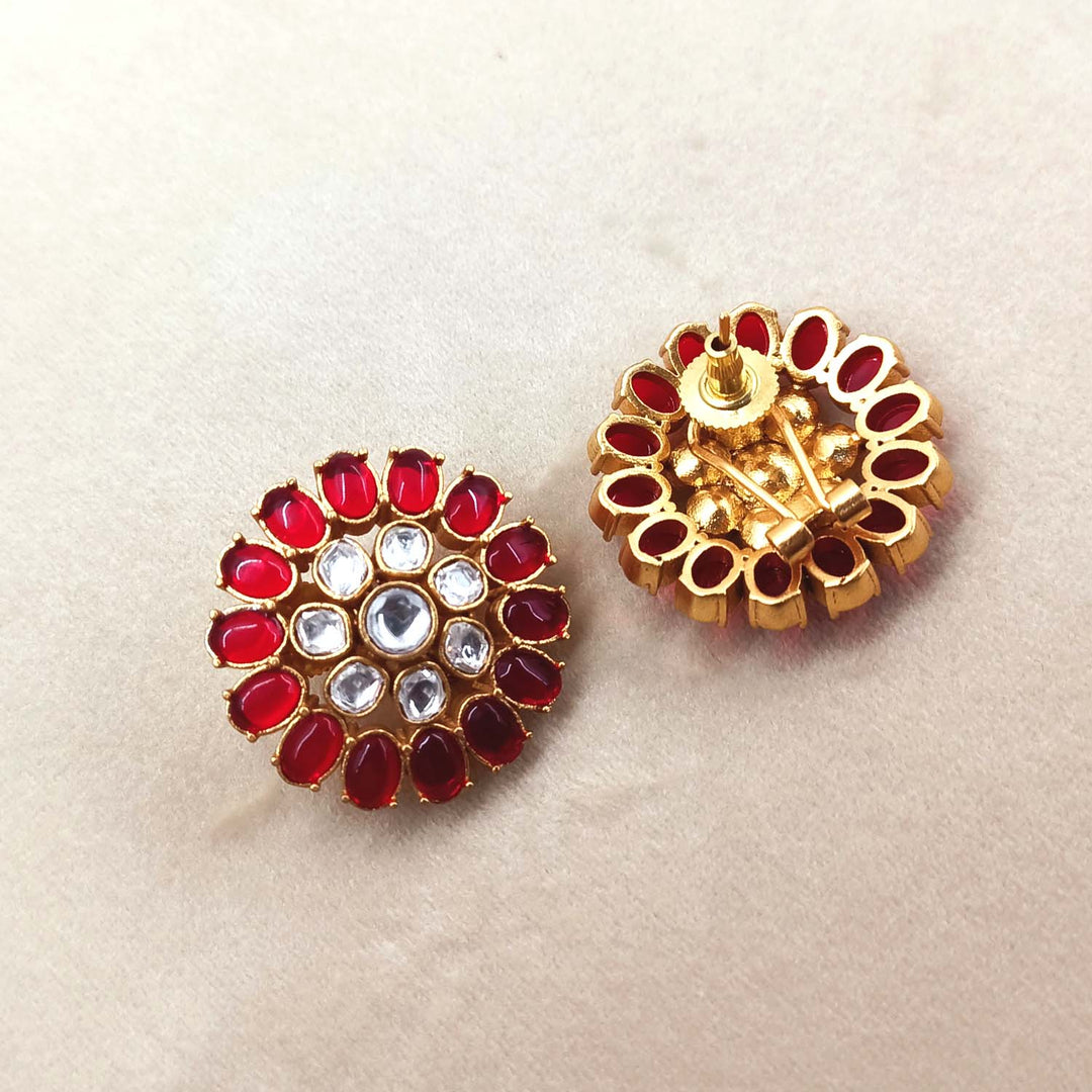  Stunning Kundan and colored stone tops in maroon with gold plated brass metal