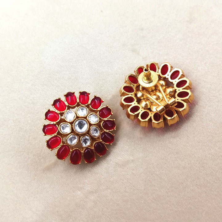  Stunning Kundan and colored stone tops in maroon with gold plated brass metal