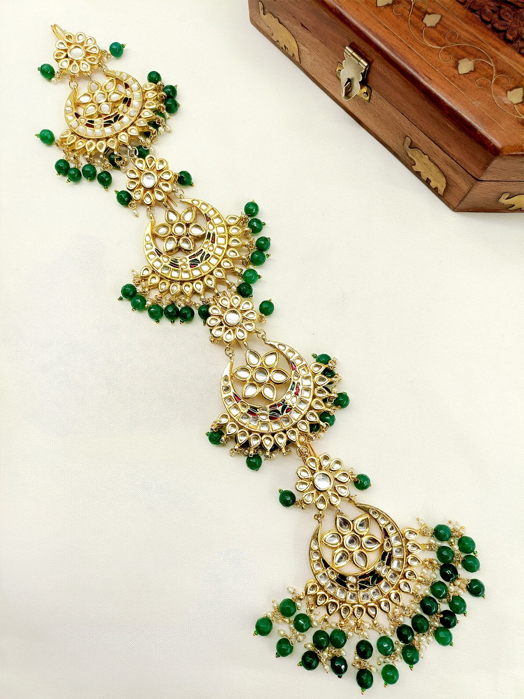 Devkanya Green Braid Accessories In Kundan - qivii