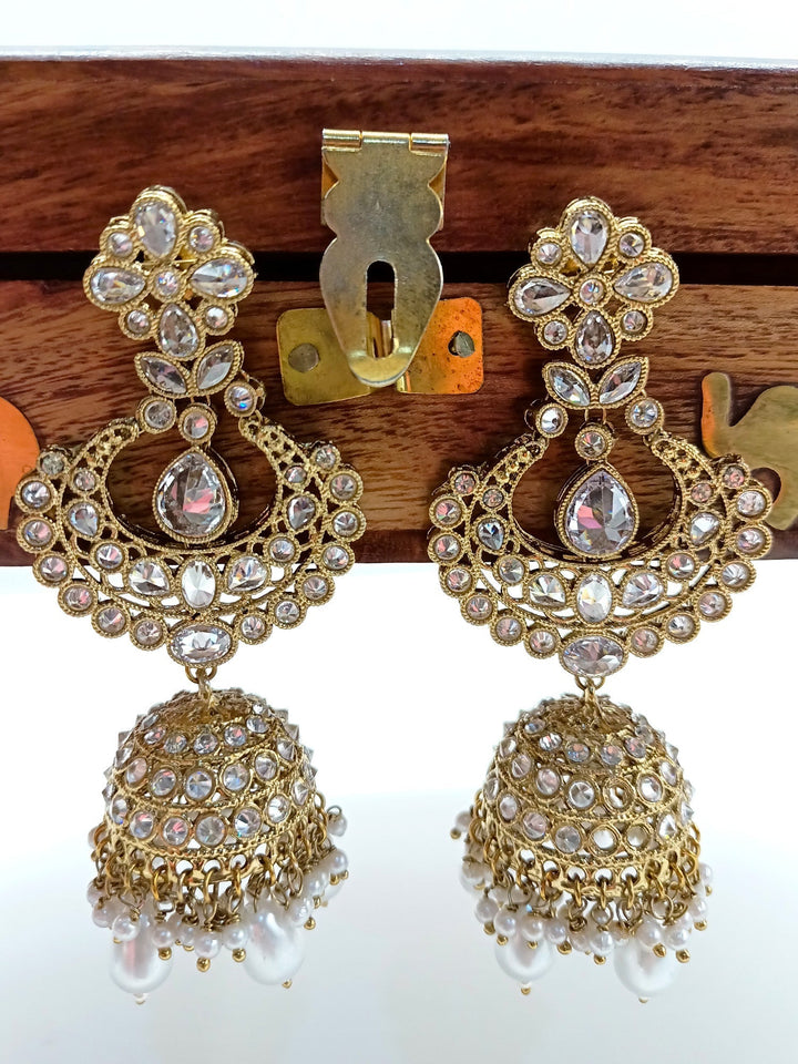 Edeline White Polki Jhumki - qivii