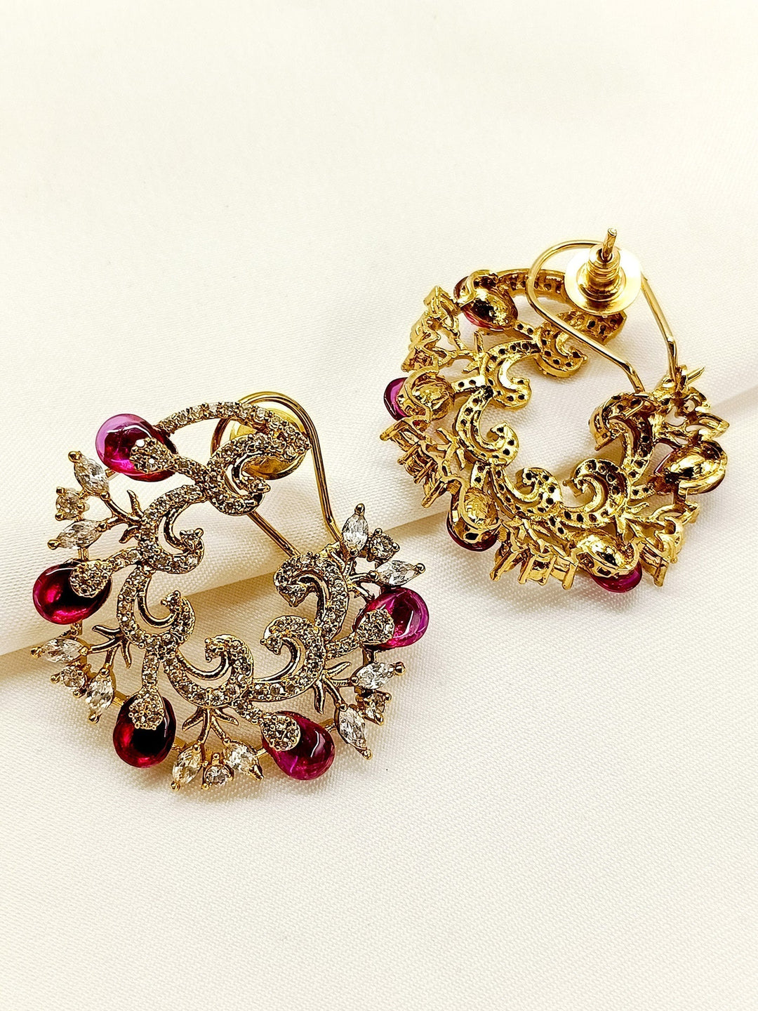 Gold-plated-brass-metal-earrings-with-delicate-American-diamond-stones-back-clip-on