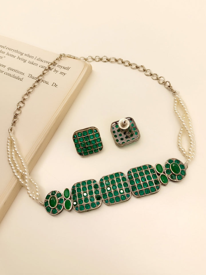 Taisha Green Oxidized Choker Set - qivii