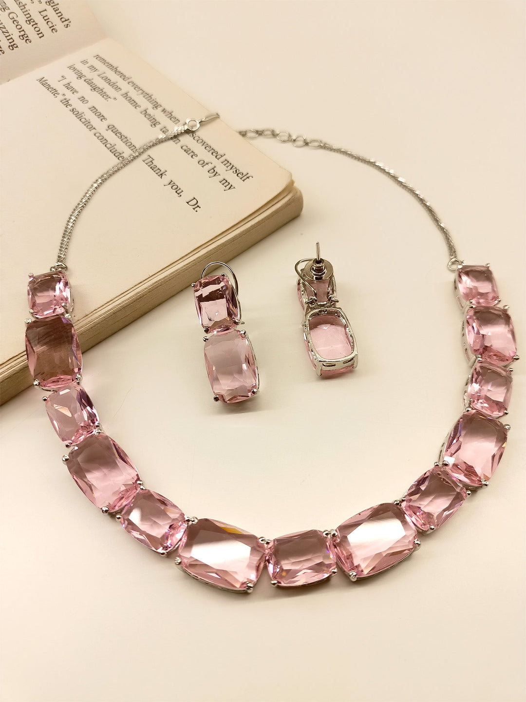  Elegant and eye-catching Damini Pink Swarovski Stone Necklace Set, perfect for adding a touch of glamour to any attire
