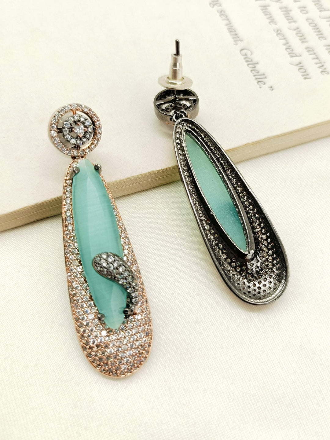 Khyati Diamond Work Light Green Victorian Earrings - qivii