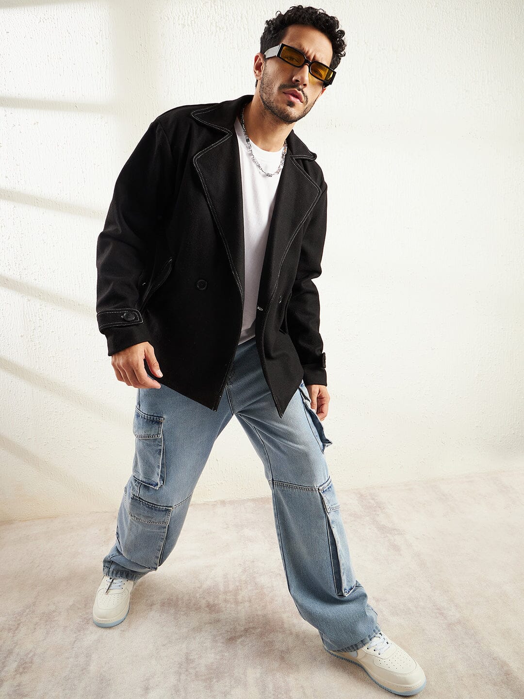 Black Contrast Stitch Blazer