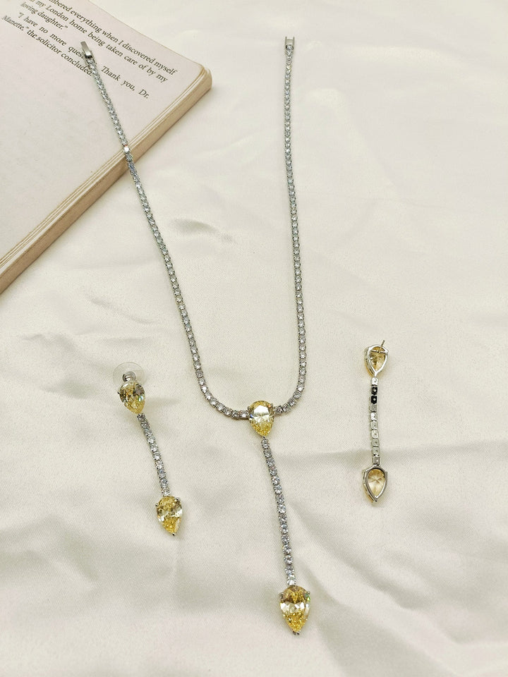 Cureza Yellow American Diamond Necklace Set - qivii