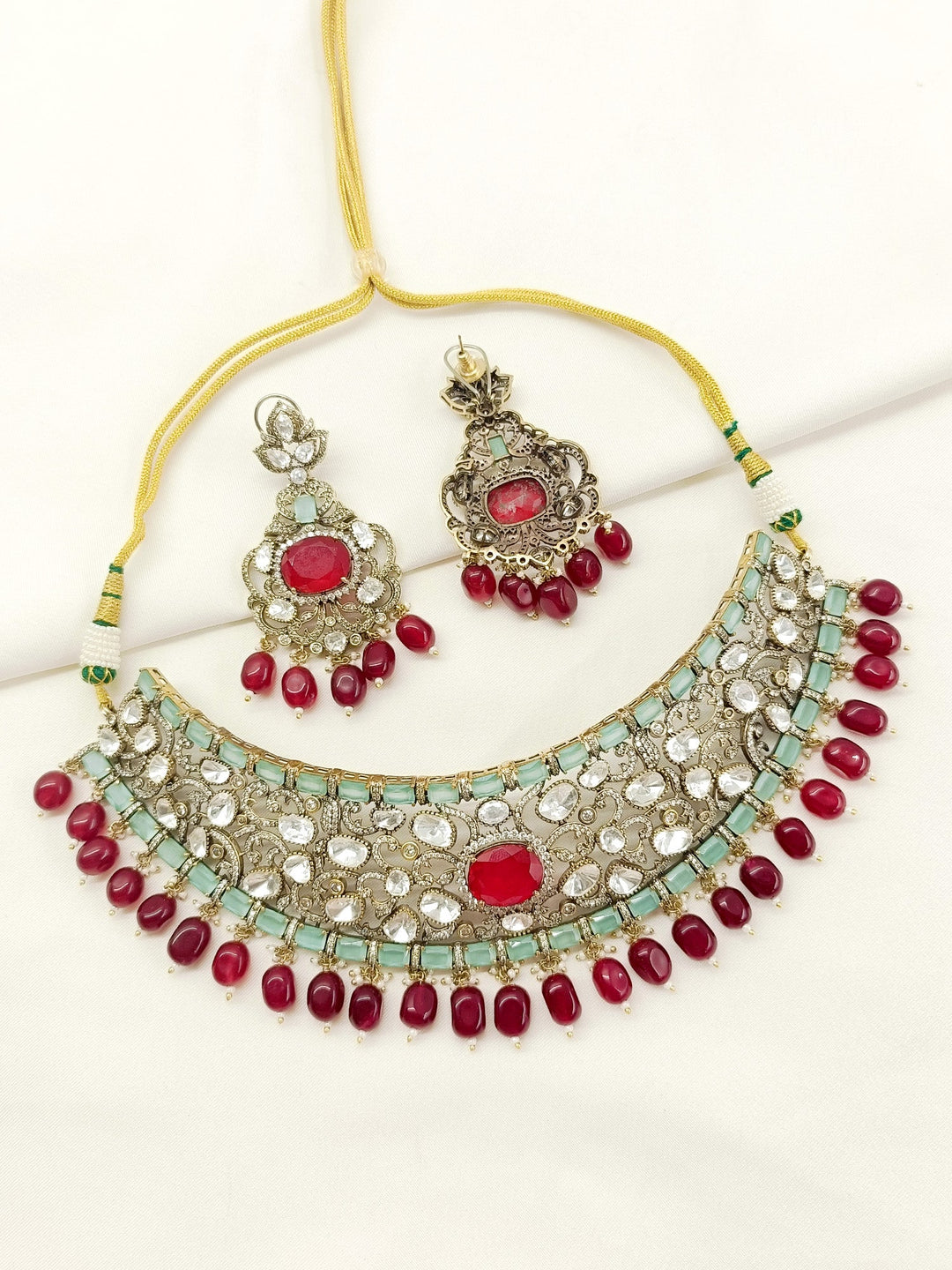 Kiya Mint Green Victorian Choker Set - qivii