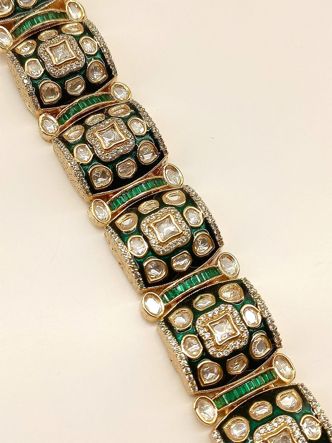 Ahira Green Kundan Bracelet - qivii