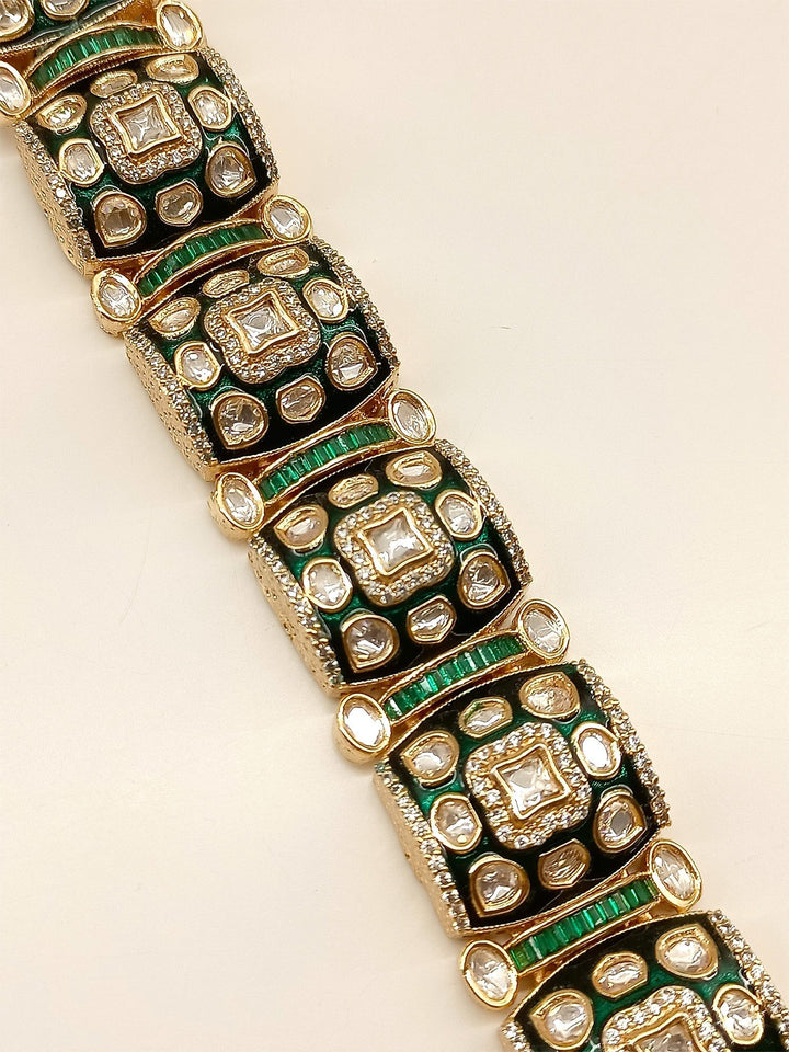 Ahira Green Kundan Bracelet - qivii