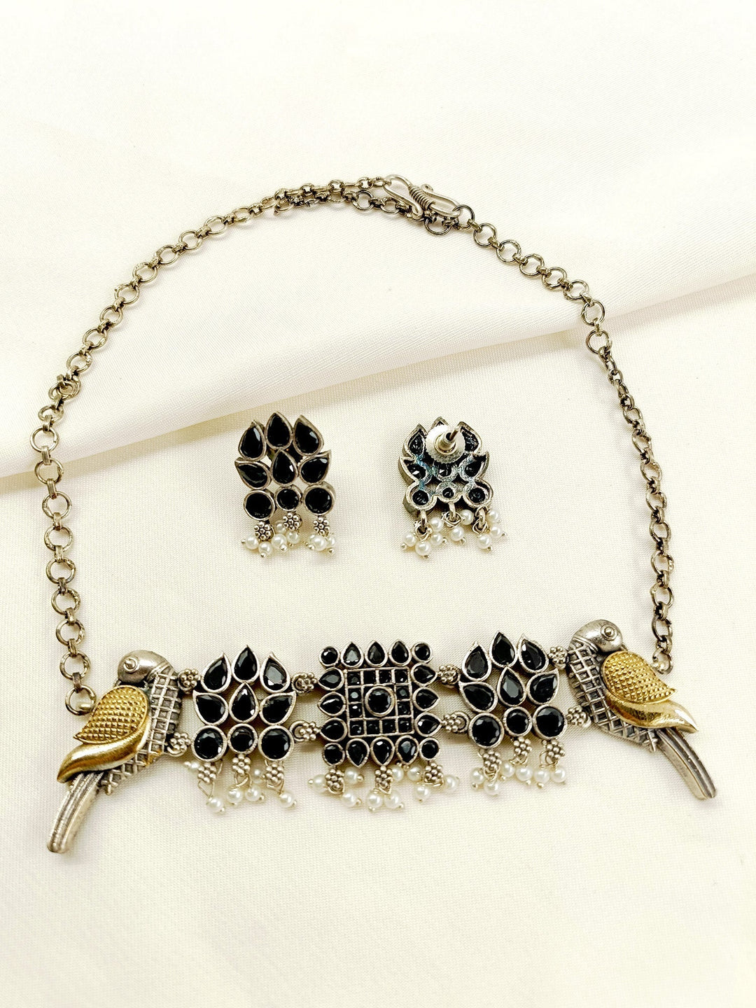 Akku Black Peacock Oxidized Choker Set - qivii