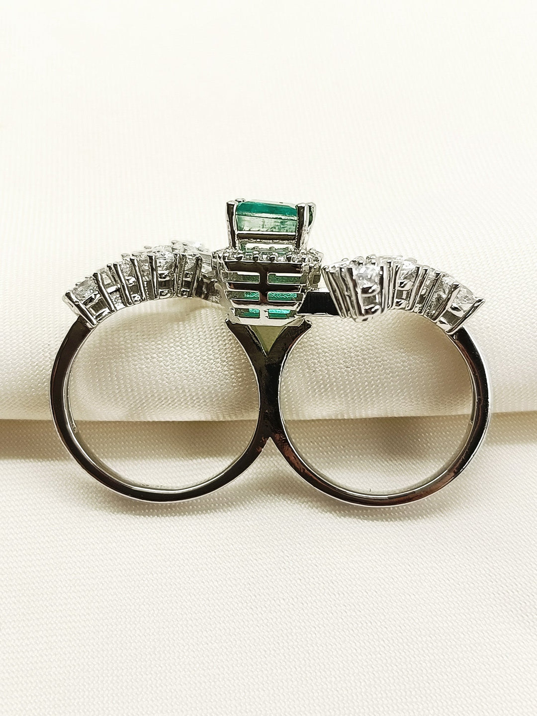 Penelope Green 92.5 Silver American Diamond Double Finger Ring - qivii