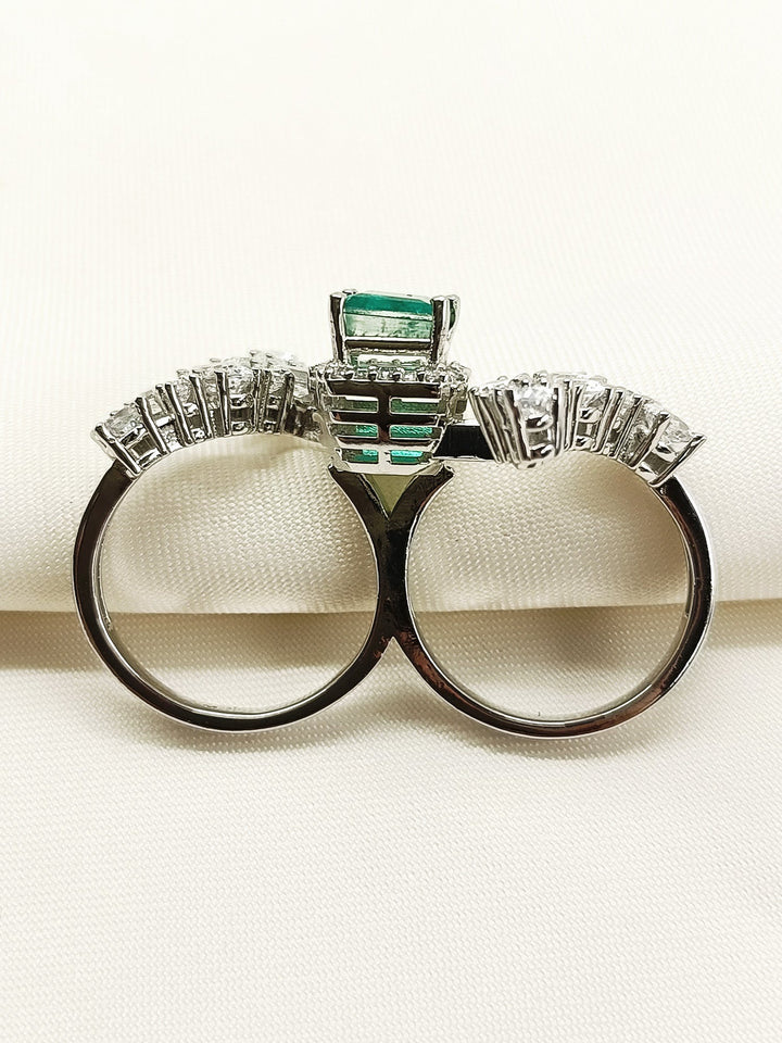 Penelope Green 92.5 Silver American Diamond Double Finger Ring - qivii