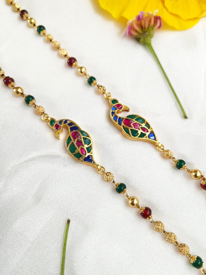 Kalista Multi Colour Peacock Kundan Anklet - qivii