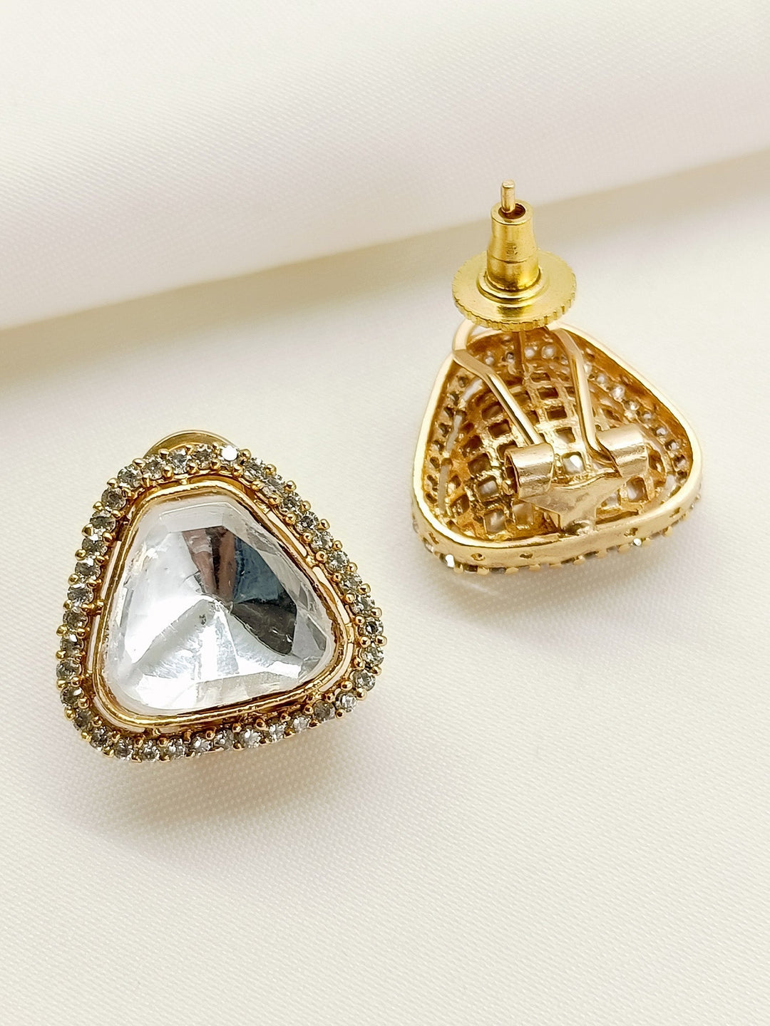 Handcrafted Casey White Kundan Tops with intricate floral designs and pearl accents