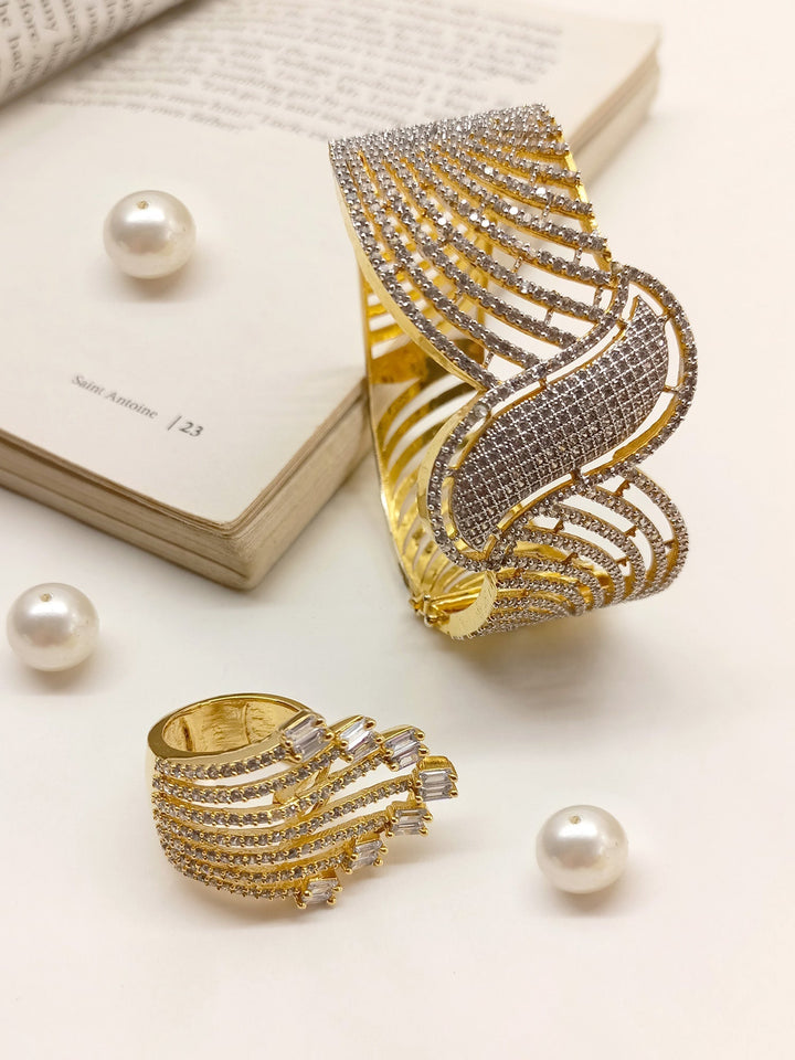 Helix American Diamond Bracelet With Finger Ring - qivii