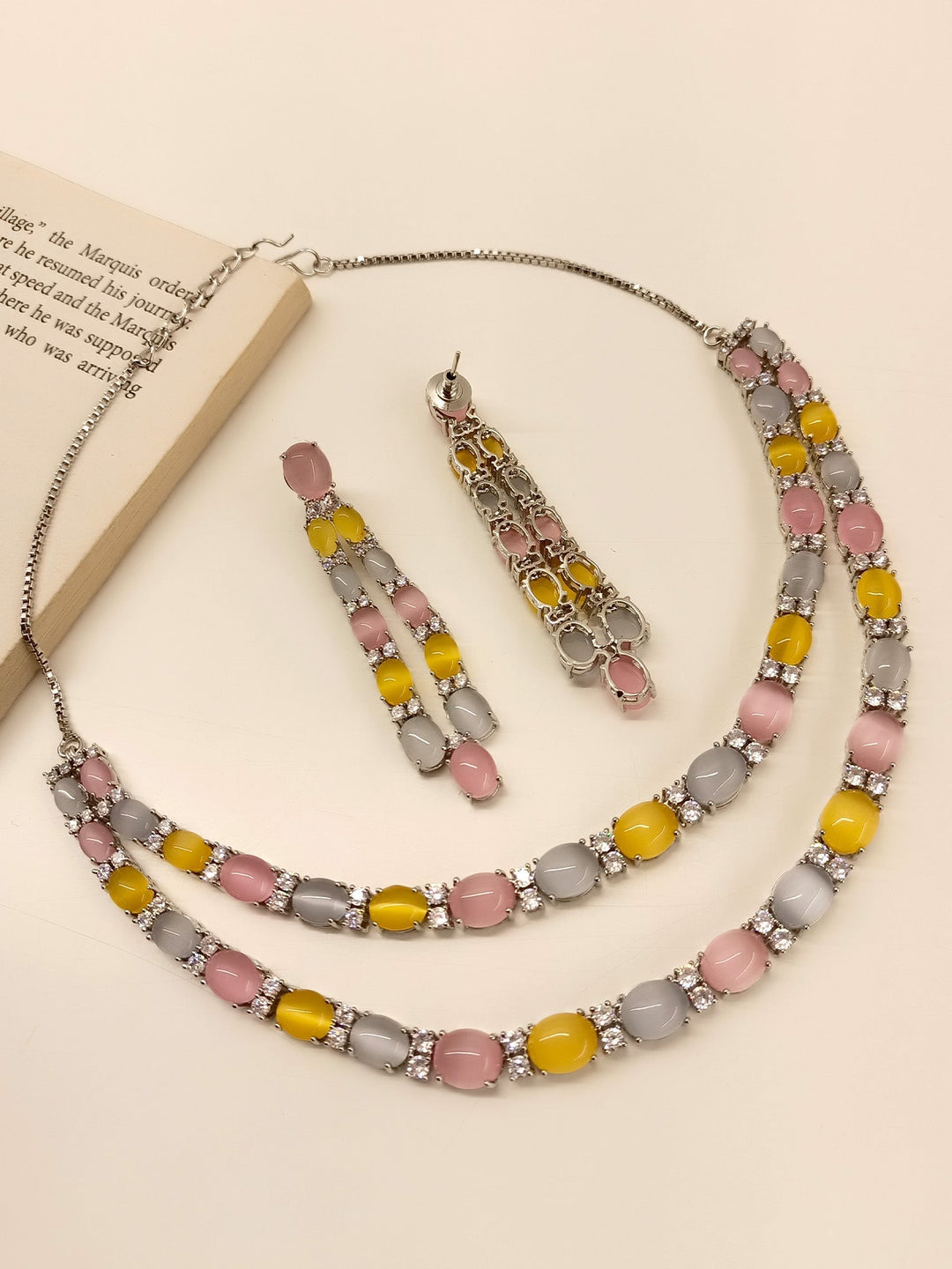 Kria Multi Colour Double Layered American Diamond Set with intricate design