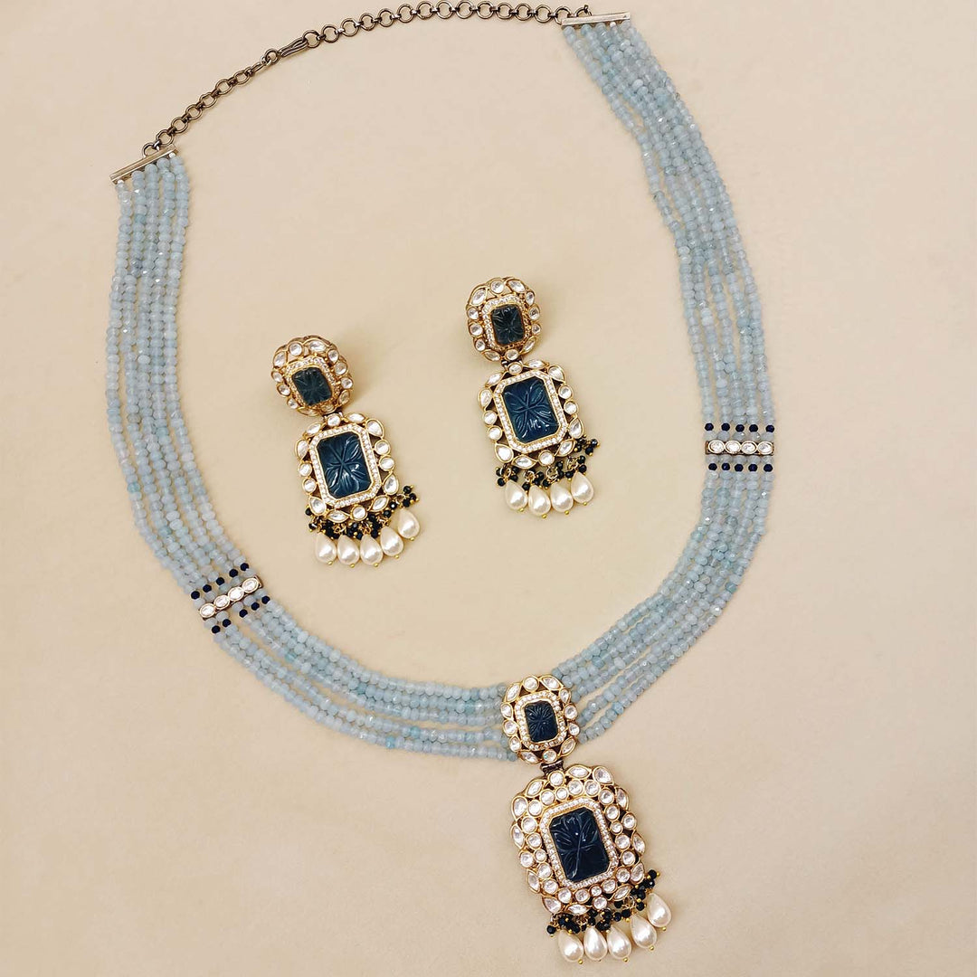  Victorian set with beautiful carved blue stones and pearl hangings for a traditional Indian look 